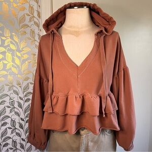 Ruffled Bohemian Hoodie by Grade & Gather, Size S